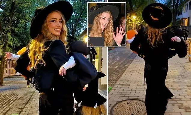 امبر هرد برای اولین بار با دوقلوهایش در مادرید اسپانیا دیده شد