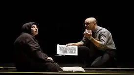 عمو پورنگ در کنار فاطمه معتمدآریا در پشت صحنه نمایش «بچه»/ عکس