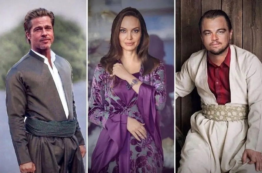 ادل، برد پیت، دی‌کاپریو، آنجلینا و جنیفر با لباس کردی/ عکسها