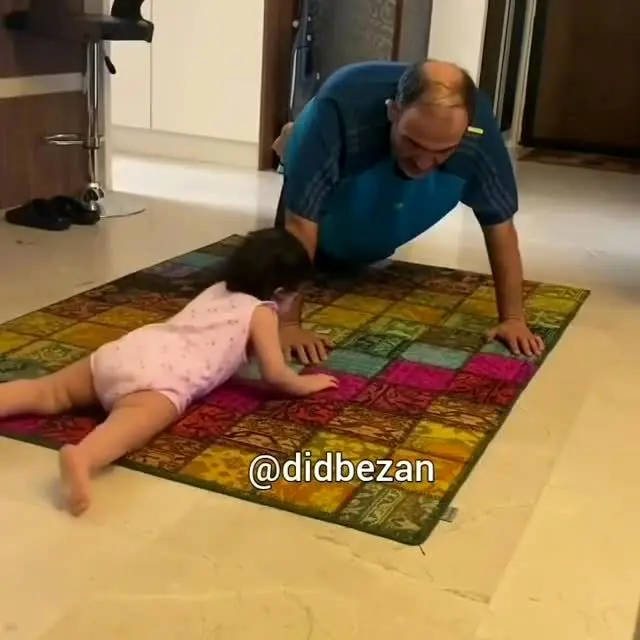 وقتی مهران غفوریان به دخترش هانا حرکات ورزشی یاد می‌دهد/ ویدئو