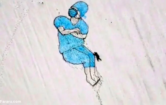 خلق نقاشی‌های غول پیکر روی برف/ ویدئو