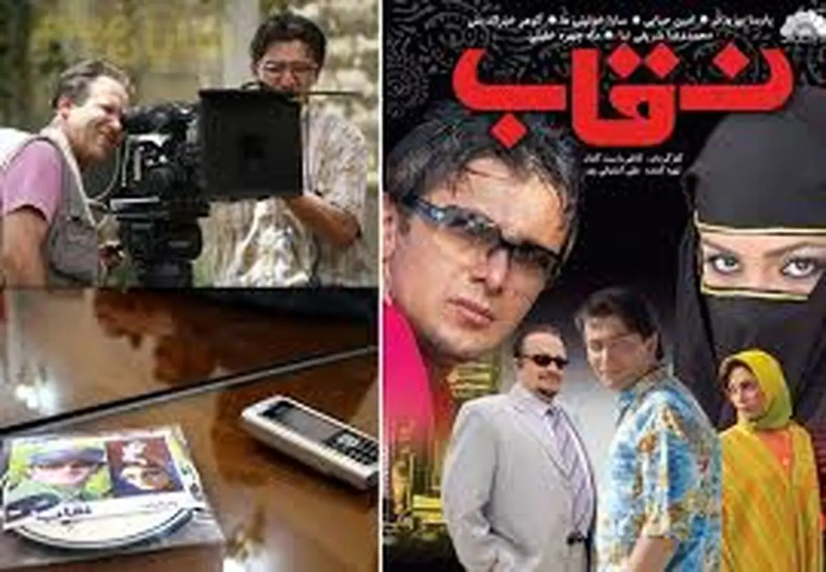 «امین حیایی و ماهچهره خلیلی» در پشت صحنه فیلم نقاب؛ سال 1383
