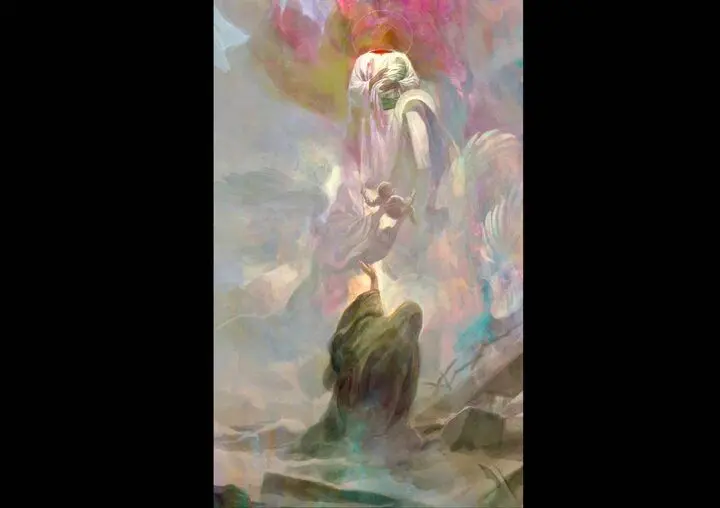 نقاشی حسن روح‌الامین برای شهادت مادر و کودک شیرخوارش
