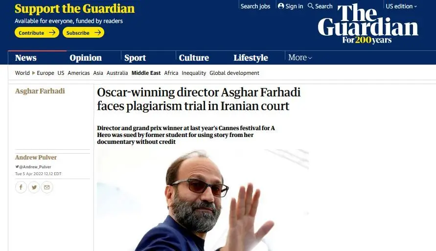 متن و تصویر: نخستین تیترهای سایت‌های سینمایی بین‌المللی درباره‌ی پرونده‌ی اصغر فرهادی، فیلمسازِ پرحاشیه‌ی داخلی را بخوانید