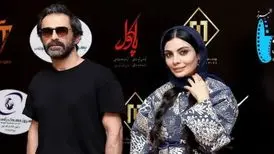 حرکات عجیب رضا اخلاقی راد با صحرا اسدالهی در مراسم اکران «پاکول»