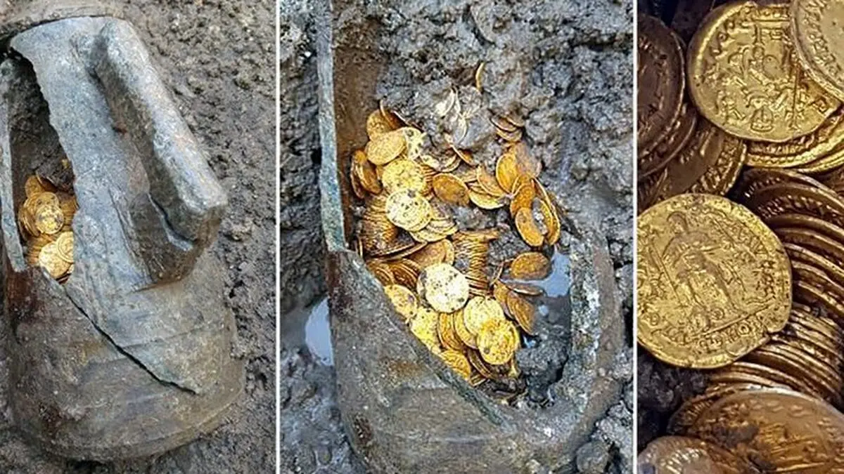 کشف کوزه‌ای مملو از سکه‌های طلای ایران باستان

